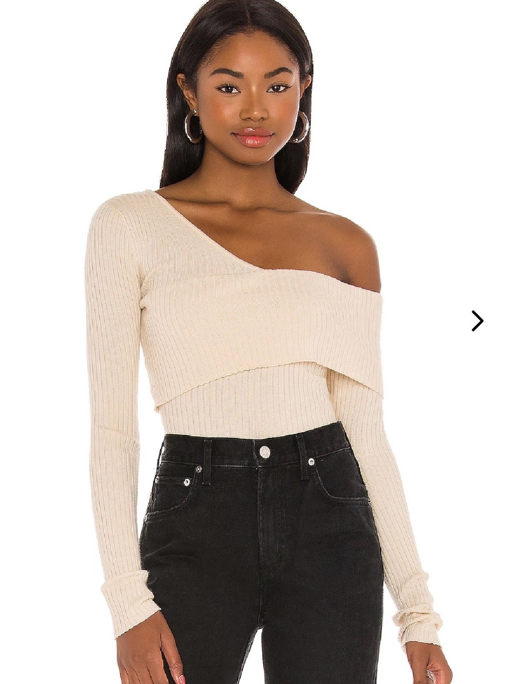 Lovers + Friends Cream One-Shoulder Ribbed Cropped Sweater